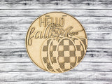 3D HELLO fall with Buffalo Plaid Pumpkin Door Hanger Unfinished Kit