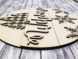 Welcome Buffalo Plaid Pine Tree and Snowflakes Door Hanger Unfinished Kit