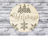 Welcome Buffalo Plaid Pine Tree and Snowflakes Door Hanger Unfinished Kit