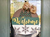 Welcome Buffalo Plaid Pine Tree and Snowflakes Door Hanger Unfinished Kit