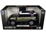 Land Rover Defender 110 Green Metallic with White Top and Roof Rack 1/18 Diecast Model Car by Heimanba