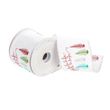 Vickerman 4 x 10 Yards White Fa La La Tree Wired Edge Christmas Ribbon.