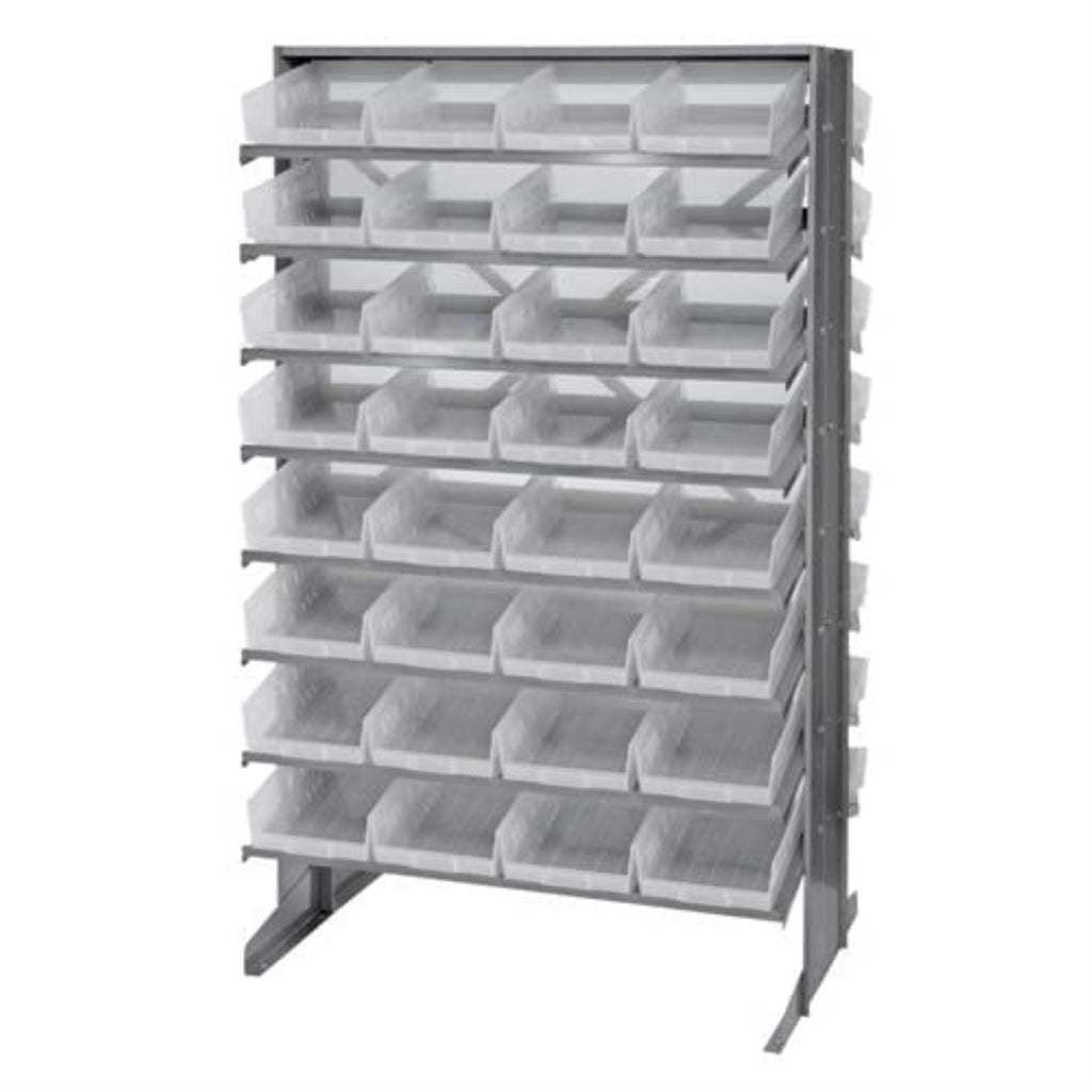 Pick Rack, Slopped, Double Sided, 24L X 36W X 60H, 800 Lbs. Capacity, (16) Shelves Configuration, Includes: (64) Qsb107 Clear Bi