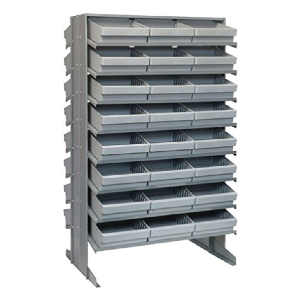 Pick Rack, Slopped, Double Sided, 24L X 36W X 60H, 800 Lbs. Capacity, (16) Shelves Configuration, Includes: (48) Qed801 Gray Bin
