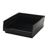Economy Shelf Bin, Nesting, Conductive, 11-5/8W X 11-1/8D X 4H, (7) Divider Slots, Rear Hanglock, Molded-In Label Holder, Polypr