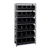 Shelving Unit, 18D X 36L X 75H, Heavy Duty, 400 Lb. Load Capacity Per Shelf, Includes: (7) Shelves And (24) Qus265 Blue Bins, Up