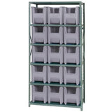 Shelving Unit, 18D X 36L X 75H, Heavy Duty, 400 Lb. Load Capacity Per Shelf, Includes: (6) Shelves And (15) Qgh600 Gray Bins, Up