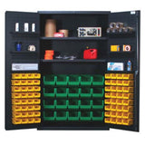 Heavy-Duty 48 Bin Cabinet, 48W X 24D X 78H, 400 Lb. Capacity Per Interior And 60 Lb. Per Door Shelf, 14 Gauge All Welded Constru
