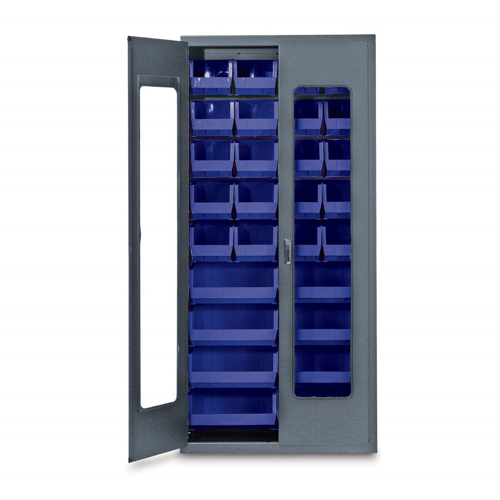 Heavy-Duty 36 Bin Cabinet, 36W X 18D X 78H, Clear Acrylic Door Model, 14 Gauge All Welded Construction, Includes: (20) Qus240 An