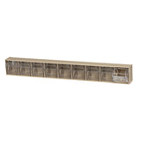 Tip Out Bin, (9) Compartment, Handle With Label Slot, Opens To A 45 Angle, Plastic Clear Container, Polystyrene Ivory Cabinet, M
