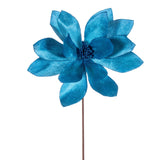 Vickerman 22 Turquoise Velvet Sheen Glitter Trim Poinsettia Stem 4 per bag.