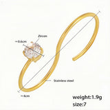 Minimalist Gold Open Ring for Women Dainty Stainless Steel Band with Sparkling Zircon Stone, Adjustable Size 7, Lightweight Des