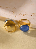 Stainless Steel Statement Ring with Teardrop Blue Resin - Modern Minimalist Band for Women - Size 7
