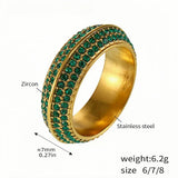 Uworld Stainless Steel Eternity Band with Green Zircon - Stackable Beaded Ring for Women - Sizes 7