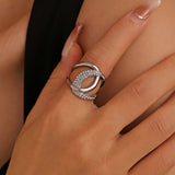18K White Gold Plated Titanium Steel Ring with Zircon Modern Open Twist Design Women's Ring, Sizes 6