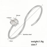 Minimalist Silver Open Ring for Women Elegant Stainless Steel Band with Sparkling Zircon Stone, Adjustable Size 7, Lightweight