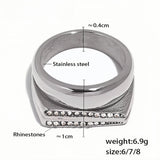 Uworld Stainless Steel Open Ring with Micro Pave Rhinestones - Chunky Silver Tone Statement Band for Women - Sizes 6