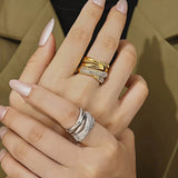 Chunky Silver Statement Ring for Women Titanium Steel Wide Band with Czech Diamond Crystals, Elegant & , Sizes 6