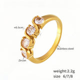 Gold Plated Stainless Steel Ring with Multiple Zircon Stones Elegant Women's Band, Sizes 8