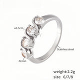 Silver Stainless Steel Ring with Zircon Stones Elegant Womens Multi-Stone Band, Sizes 8