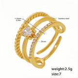 Gold Plated Stainless Steel Open Ring with Zircon Crystals Adjustable Band Fashion Ring for Women, Size 7