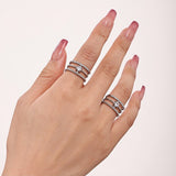 Silver Stainless Steel Open Ring for Women Triple Band Adjustable Ring with Zircon Accents, Size 7