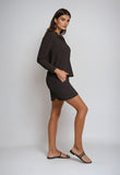 Resort Vee Popover Shirt - Black