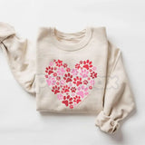 Retro Paw Heart Valentines Sweatshirt | Colorful Pet Lover Heart Shirt | Hand Drawn Dog Mom V-Day Crewneck | Y2K Aesthetic Pet Mama Jumper | Funky Paw Print Valentine Pullover