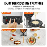 SucceBuy Commercial Egg Bubble Waffle Maker 1400W Non-Stick Stainless Steel Bubble Puff w/180° Rotatable 2 Pans & Wooden Handles