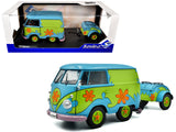 2024 Volkswagen Kool Kombi Van with Trailer Ghost Hunter Blue and Green with Graphics 1/18 Diecast Model Car by Solido