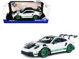 2024 Porsche 911 GT3 RS Tribute to Carrera RS Package White with Carbon Hood Stripes and Top and Green Side Stripes and Wheels