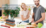 Kitchen Knife Sharpening Stone Set 400 1000 3000 8000 Grit, 4 Sided Whetstone with Bamboo Base and Angle Guide