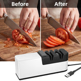 5 in 1 Electric Knife Sharpener Fast 5 Second Grinding Kitchen Automatic Knife Sharpening Machine with Rough & Fine Grinding Wheel for Chef Knives Fruit Cleaver Scissors USB Powered