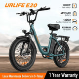 URLIFE 1000W E20 Electric Bike | 48V 13Ah Removable Battery, 28MPH, 20''X3" Fat Tire, 7-Speed E-Bike with Dual Disc Brake