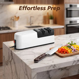 5 in 1 Electric Knife Sharpener Fast 5 Second Grinding Kitchen Automatic Knife Sharpening Machine with Rough & Fine Grinding Wheel for Chef Knives Fruit Cleaver Scissors USB Powered