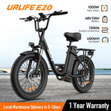 URLIFE 1000W E20 Electric Bike | 48V 13Ah Removable Battery, 28MPH, 20''X3" Fat Tire, 7-Speed E-Bike with Dual Disc Brake