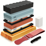 Kitchen Knife Sharpening Stone Set 400 1000 3000 8000 Grit, 4 Sided Whetstone with Bamboo Base and Angle Guide