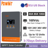 US EU Stock 60A 80A 100A Paralllel MPPT Solar Charge Controller 12V 24V 36V 48V Max PV 160Vdc Fit LifePo4 Batteria for Home RV