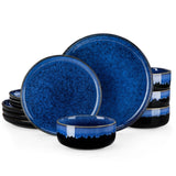 vancasso 12/24 PCS Starry Blue Reactive Glaze Stoneware Dinnerware Sets Ceramic Plates Set with 4 pcs Dinner Plate/Dessert/Bowl