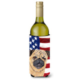 Usa American Flag With Pug Wine Bottle Beverage Insulator Beverage Insulator Hugger Sc9006Literk