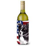 Usa American Flag With Border Collie Wine Bottle Beverage Insulator Beverage Insulator Hugger