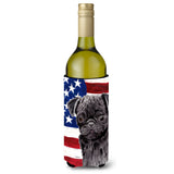 Usa American Flag With Pug Wine Bottle Beverage Insulator Beverage Insulator Hugger Sc9011Literk