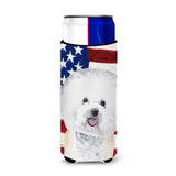 Usa American Flag With Bichon Frise Ultra Beverage Insulators For Slim Cans Sc9014Muk