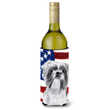 Usa American Flag With Shih Tzu Wine Bottle Beverage Insulator Beverage Insulator Hugger