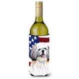 Usa American Flag With Shih Tzu Wine Bottle Beverage Insulator Beverage Insulator Hugger Sc9028Literk