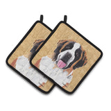 Caroline'S Treasures Saint Bernard Wipe Your Paws Pair Of Pot Holders Sc9129Pthd, 7.5Hx7.5W, Multicolor