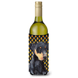 Doberman Natural Ears Candy Corn Halloween Portrait Wine Bottle Beverage Insulator Beverage Insulator Hugger