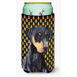 Doberman Natural Ears Candy Corn Halloween Portrait Tall Boy Beverage Insulator Beverage Insulator Hugger