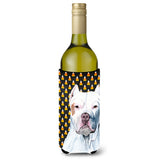 Pit Bull Candy Corn Halloween Portrait Wine Bottle Beverage Insulator Beverage Insulator Hugger