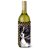 Border Collie Candy Corn Halloween Portrait Wine Bottle Beverage Insulator Beverage Insulator Hugger